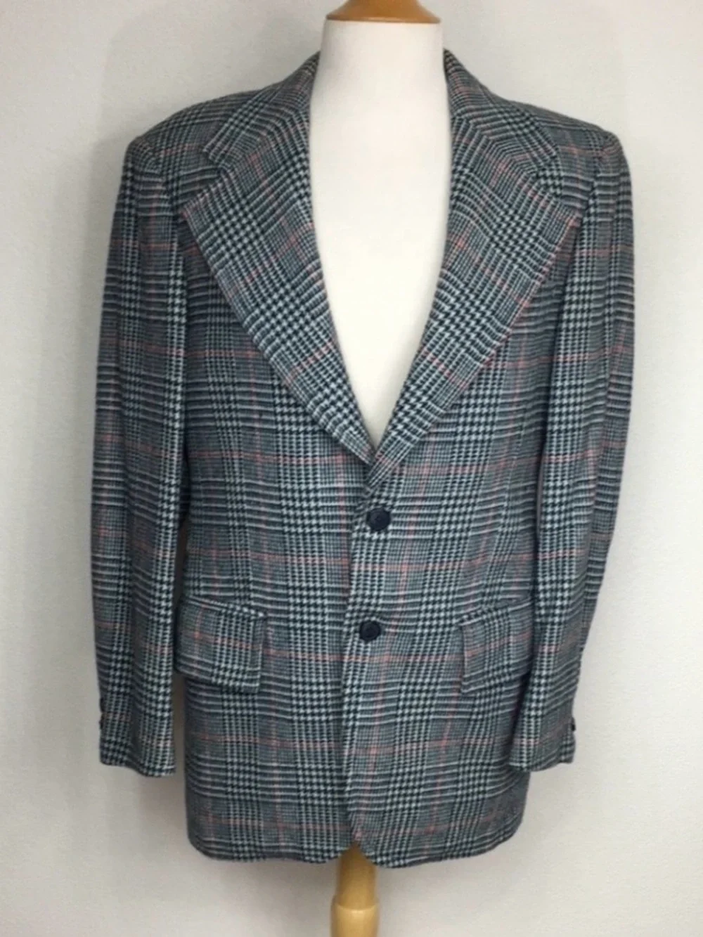 Vintage Men The Highlander Tailored Grey Glen Plaid Wool Classic Blazer Size 36S